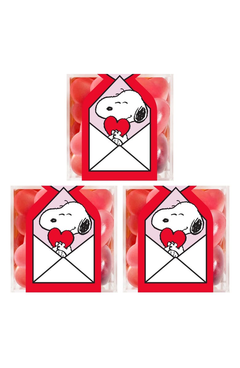 sugarfina x Peanuts<sup>™</sup> Snoopy Set of 3 Strawberry Hearts Candy Cubes, Main, color, 
