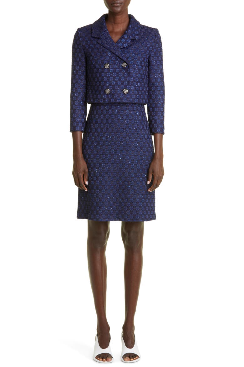 Sequin Check Knit Cocktail Minidress, Alternate, color, NAVY MULTI