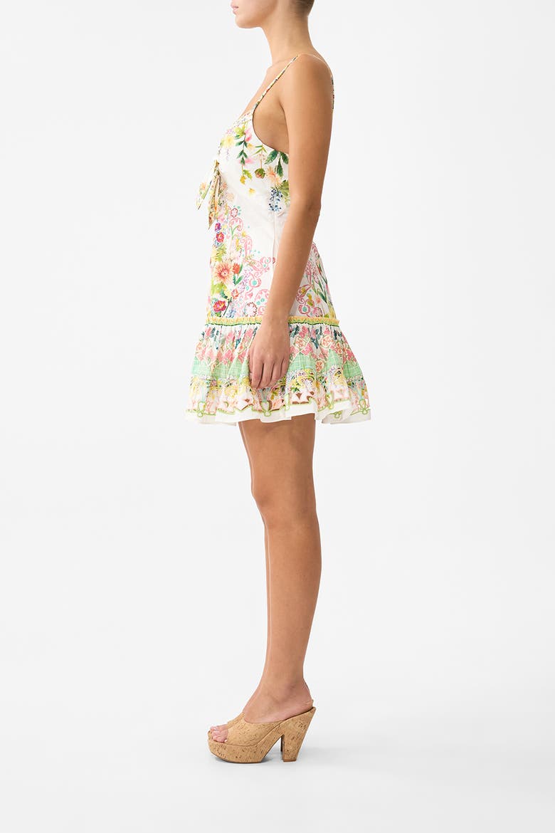 Tie Front Short Dress With Hem Ruffle, Alternate, color, The Call Of Catalonia