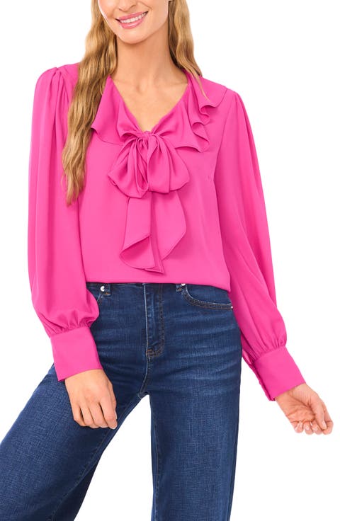 Ruffle Tie Neck Long Sleeve Georgette Top