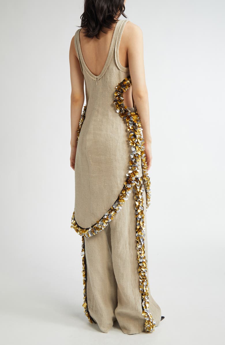 Diotima Scatter Fringe Cutout Wool Midi Dress, Alternate, color, Beige