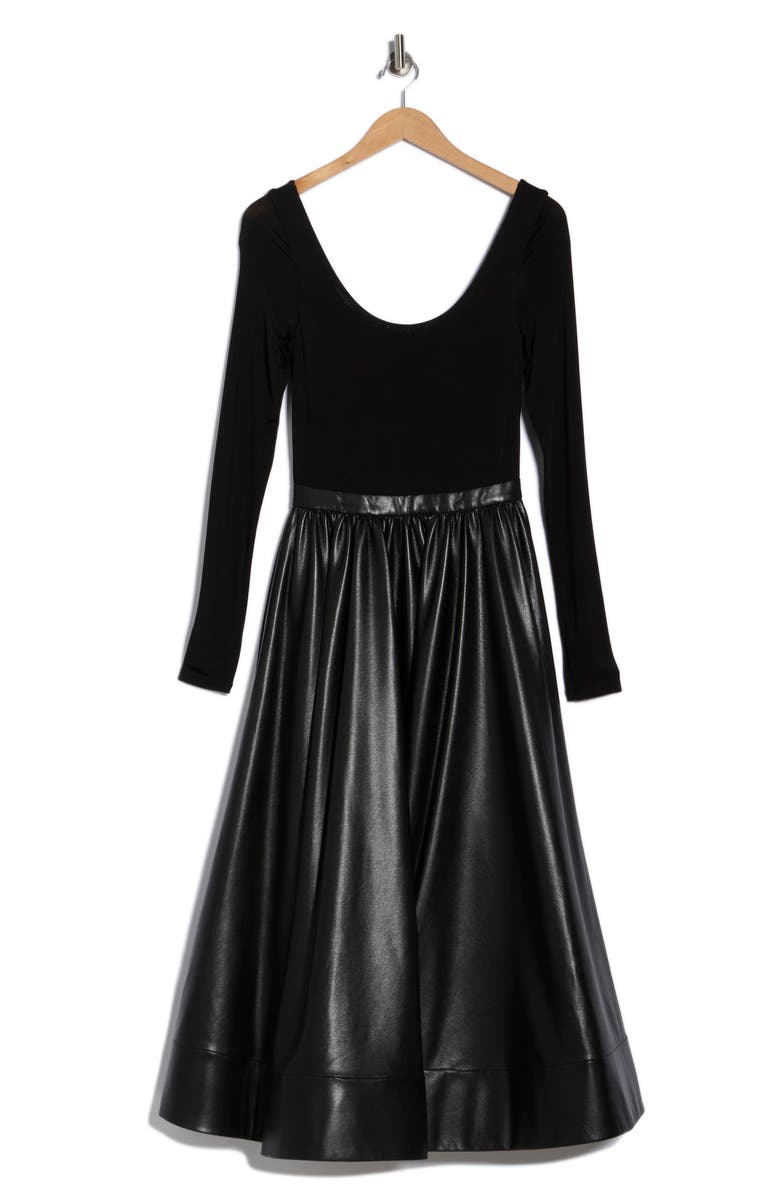 Alice + Olivia Chara Long Sleeve Faux Leather Skirt Dress, Main, color, Black