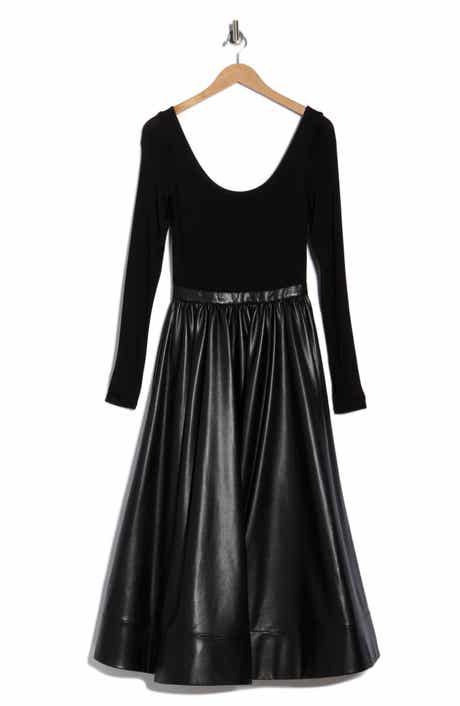 Alice + Olivia Chara Long Sleeve Faux Leather Skirt Dress