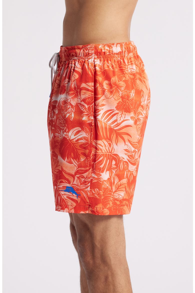 Naples Ocean Escape Floral Performance Swim Trunks, Alternate, color, ORANGE CANDY