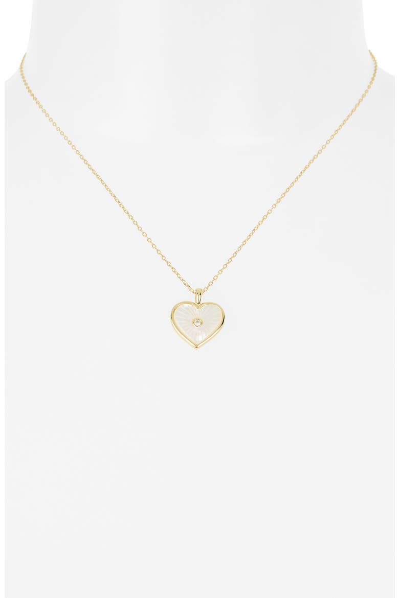 Mother-of-Pearl Cubic Zirconia Heart Pendant Necklace, Alternate, color, GOLD
