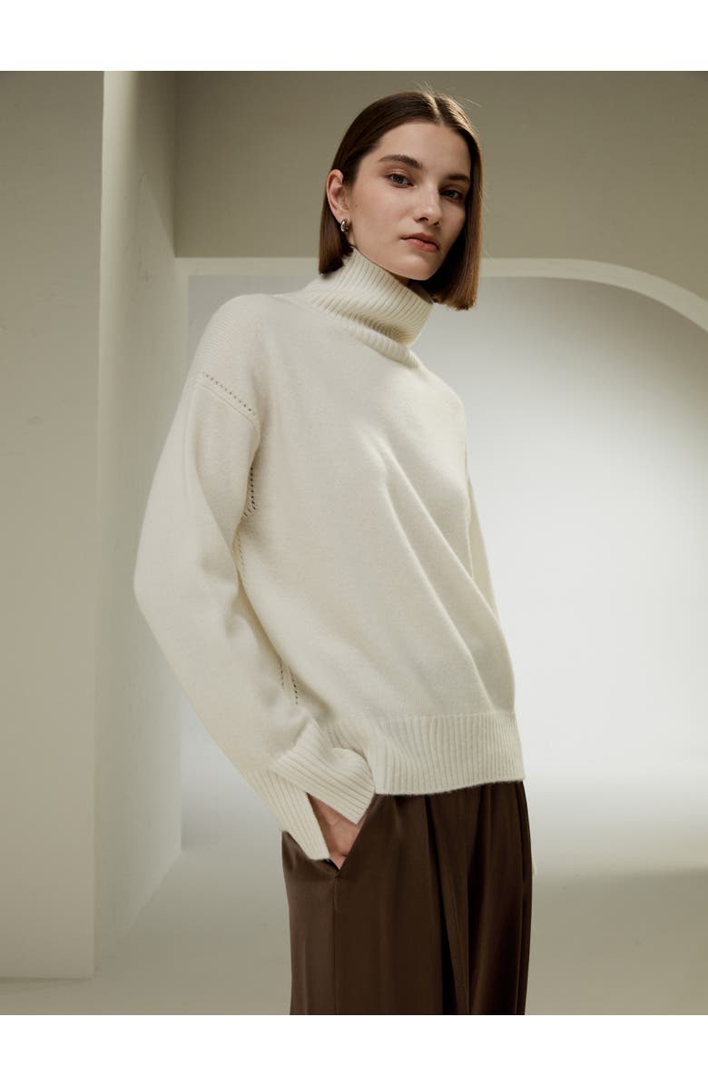 Lilysilk Turtleneck Relaxed-Fit Cashmere Sweater, Alternate, color, White