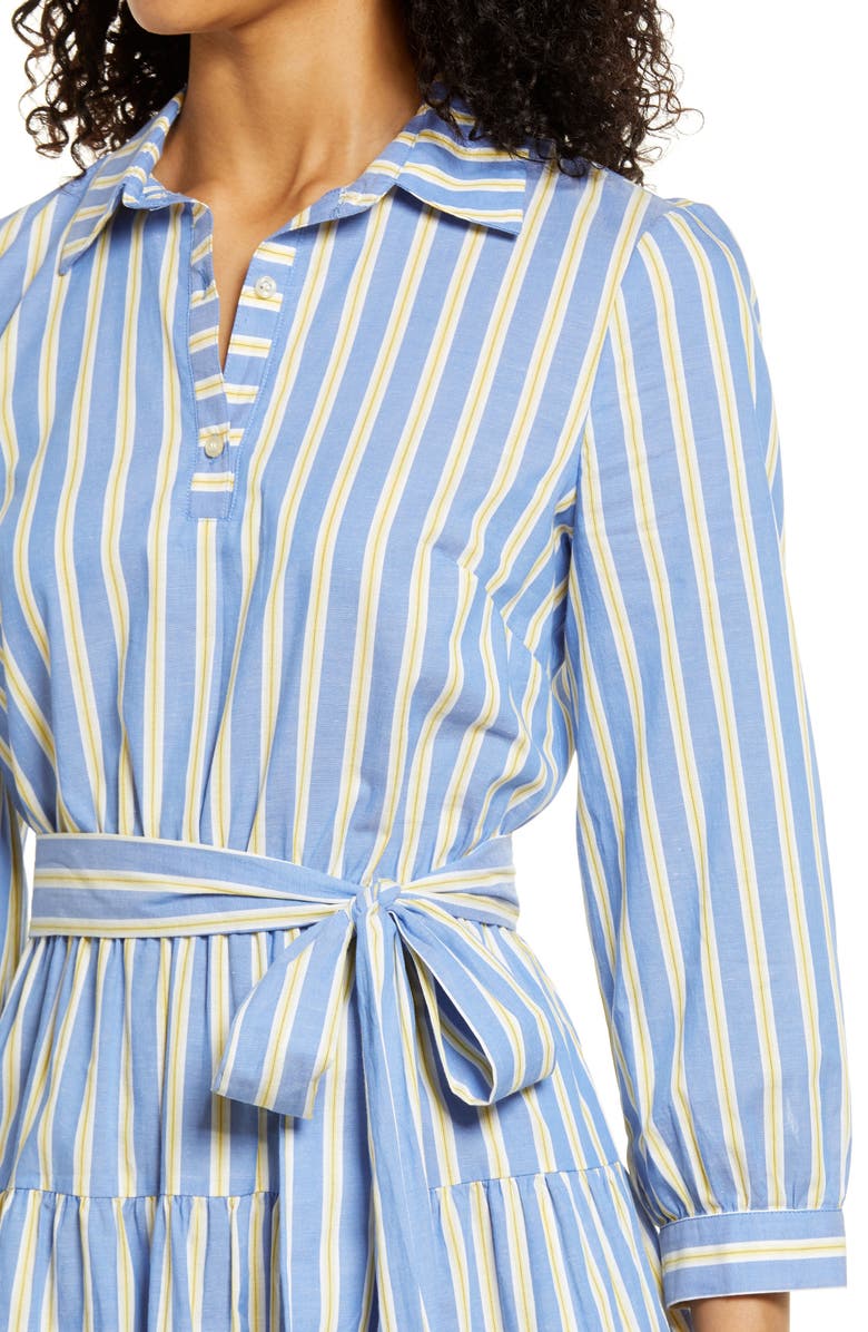 Eliza J Stripe Belted Shirtdress, Alternate, color, Blue