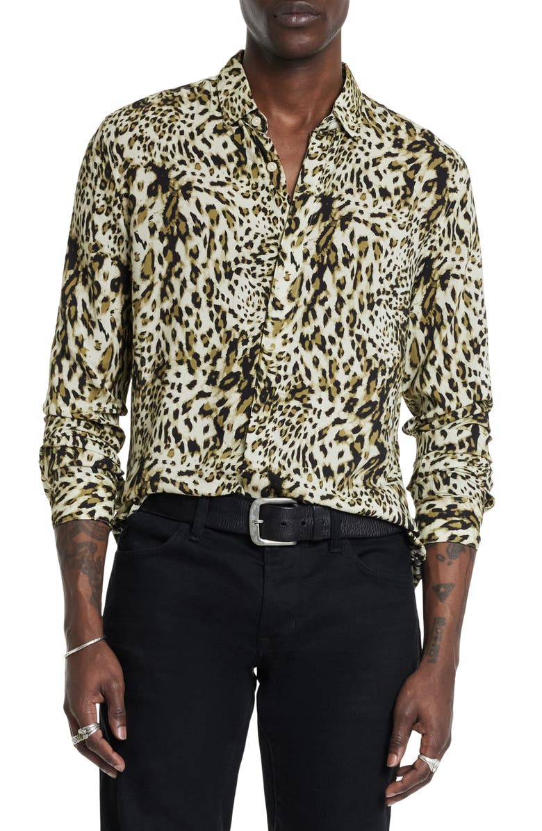 John Varvatos Rodney Leopard Print Button-Up Shirt, Main, color,