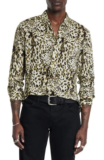 John Varvatos Rodney Leopard Print Button-up Shirt In Brown