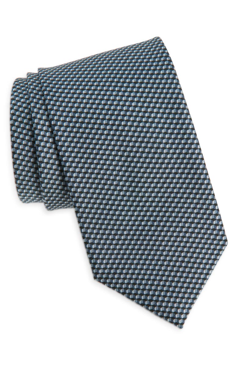 Brioni Microprint Silk Tie, Main, color, Black/ Flannel