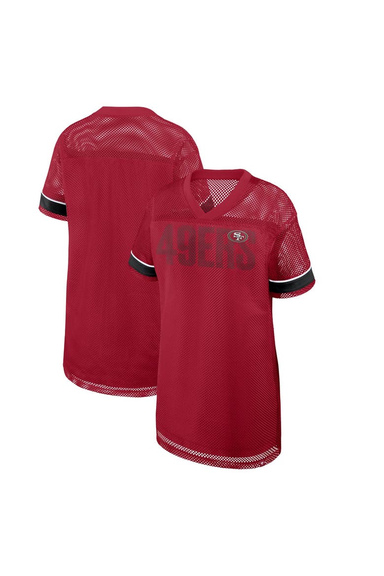 Women's Fanatics  Scarlet San Francisco 49ers Oversized Team First Deep Route Mesh V-Neck Dress, Main, color, Scarlet