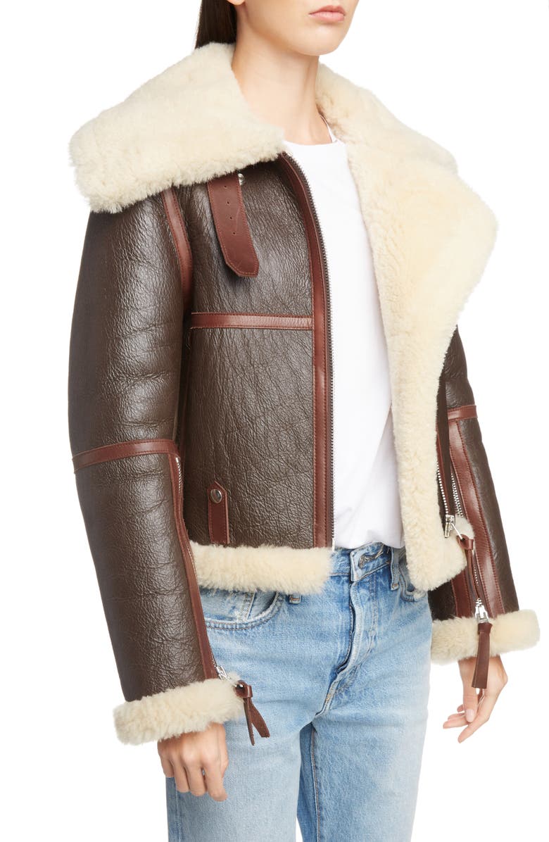 Acne Studios Leather Jacket with Genuine Shearling Trim, Alternate, color,