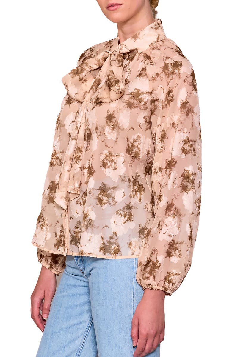 MELLODAY Print Tie Neck Button-Up Shirt, Alternate, color, Soft Pink