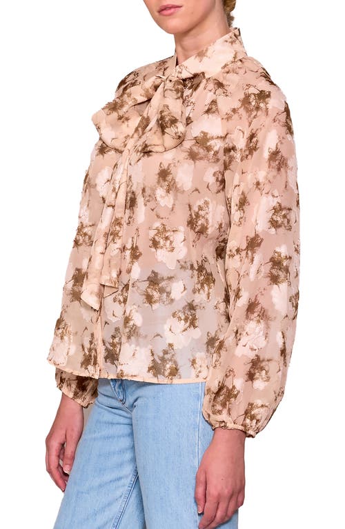 Melloday Print Tie Neck Button-up Shirt In Neutral