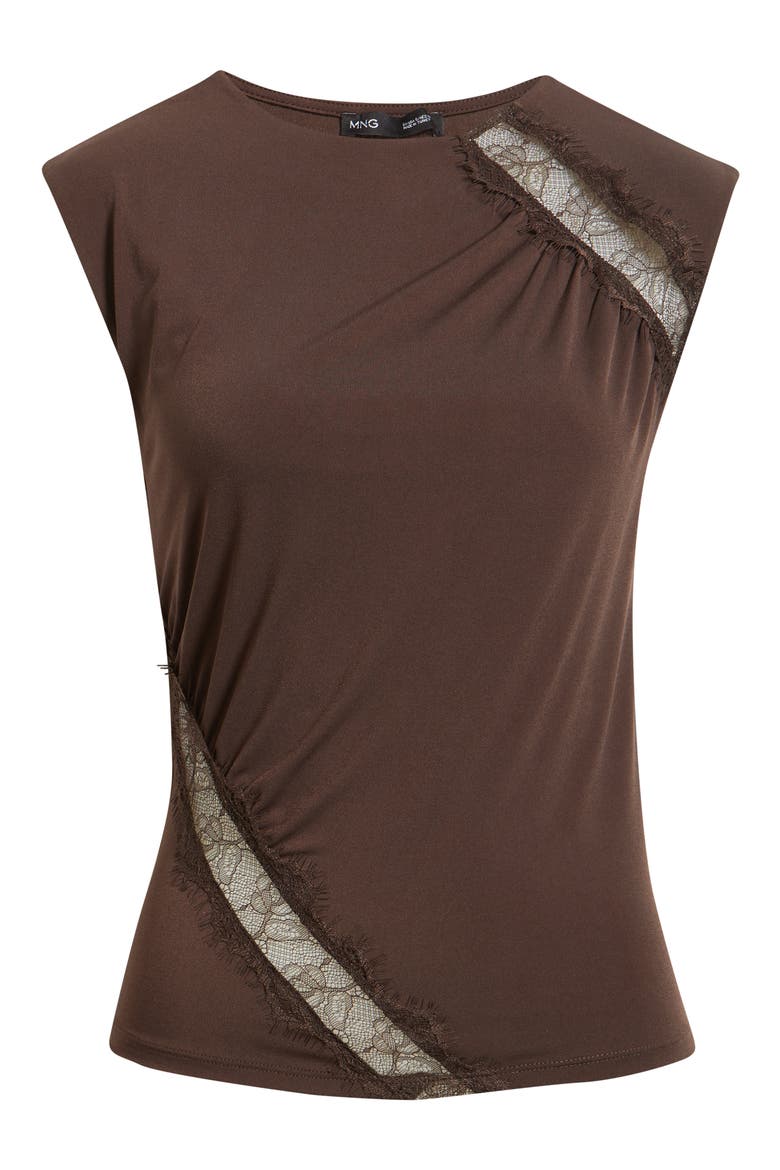 Cindy Lace Panel Ruched Top, Alternate, color, BROWN