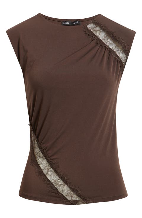 Cindy Lace Panel Ruched Top