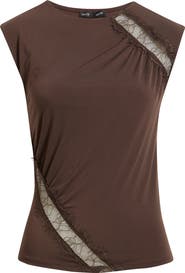 MANGO Cindy Lace Panel Ruched Top