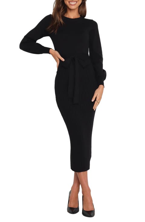 Helena Belted Long Sleeve Sweater Dress