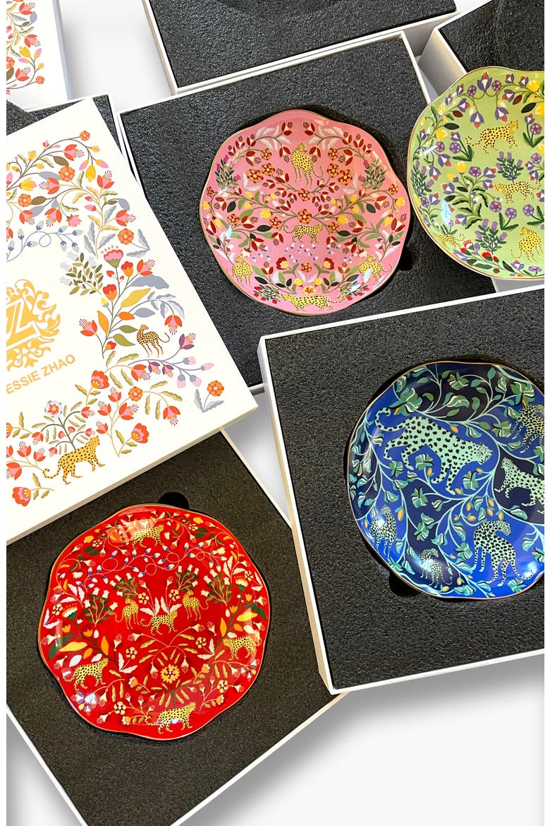 Leopards Forest Bone China Salad Plates, Set of Four, Alternate, color, Green