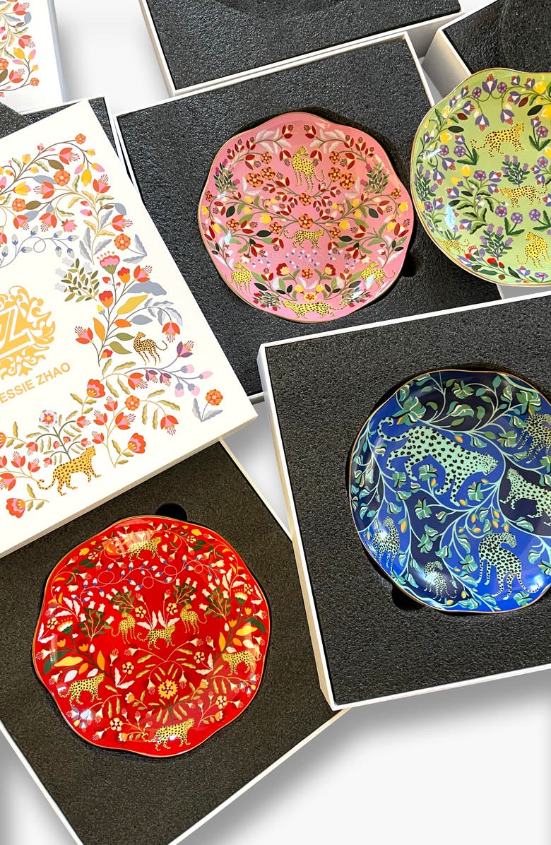 Jessie Zhao New York Leopards Forest Bone China Salad Plates, Set of Four, Alternate, color, Green