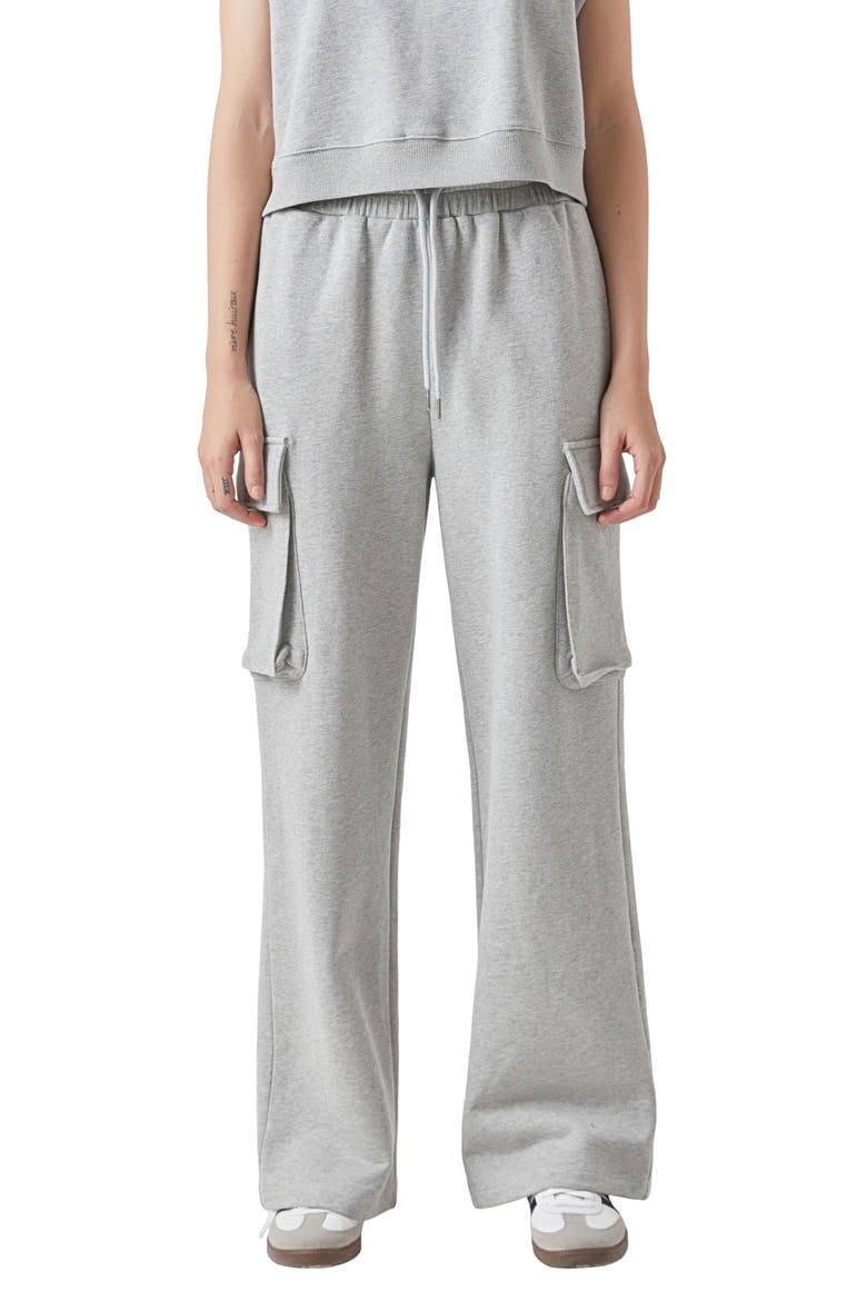 High Waist Wide Leg Cargo Sweatpants, Main, color, DARK HEATHER GREY