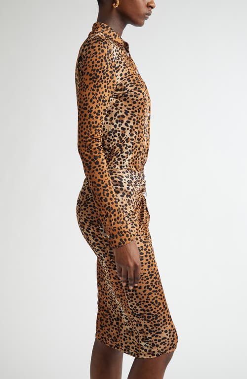 Versace Leopard Print Fitted Jersey Button-up Shirt In Natural Black