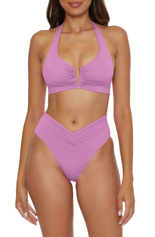 Becca Shirred V-wire Halter Bikini Top In Malva