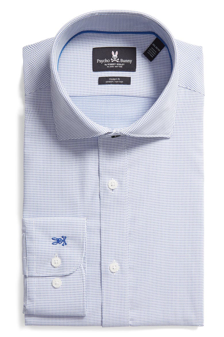 Trim Fit Stretch Cotton Blend Dress Shirt, Alternate, color, TURQUOISE