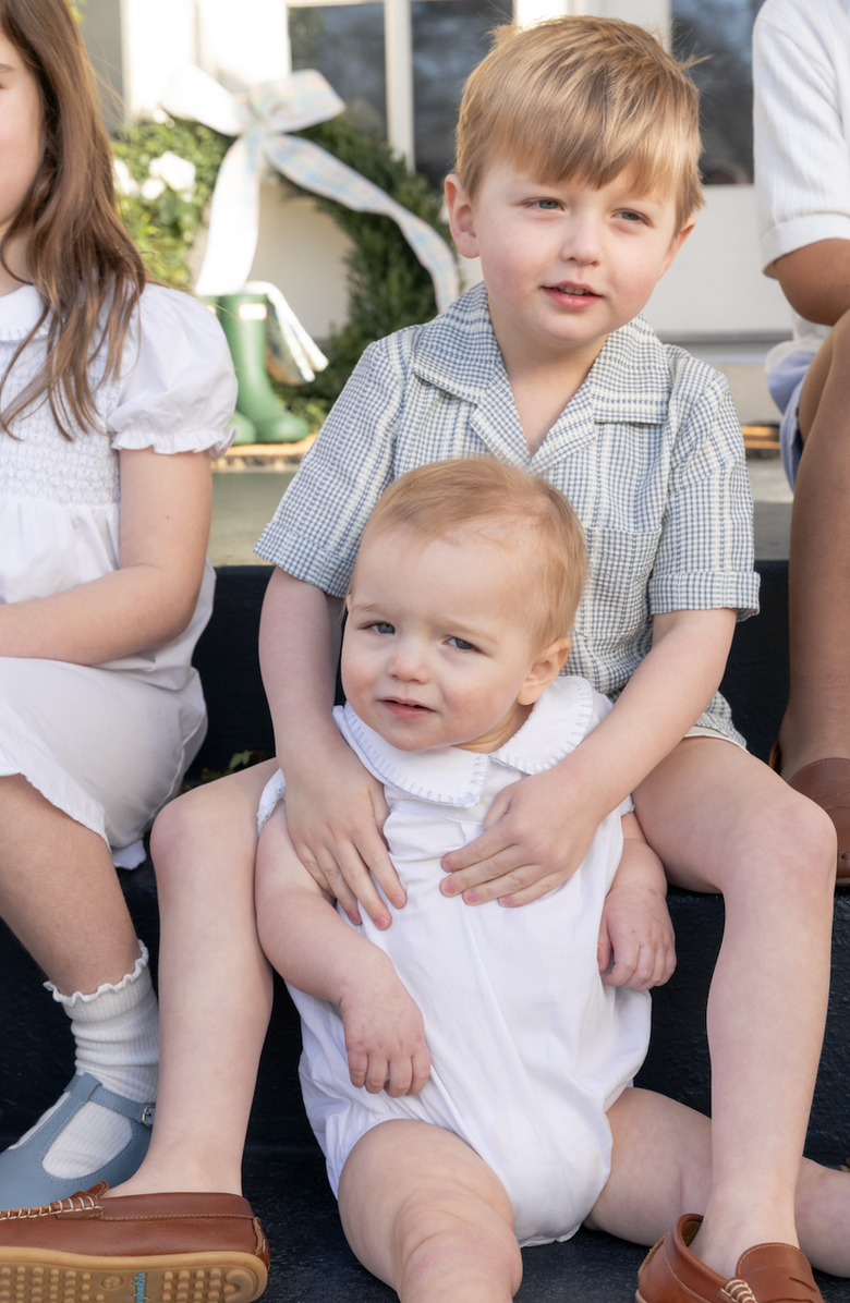 Little Paper Kids Brody Bubble Romper, Alternate, color, White / Navy Blue