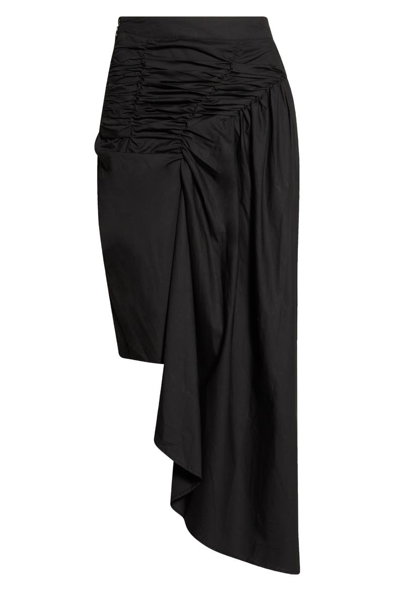 Belen Ruched Asymmetric Maxi Skirt, Alternate, color, BLACK