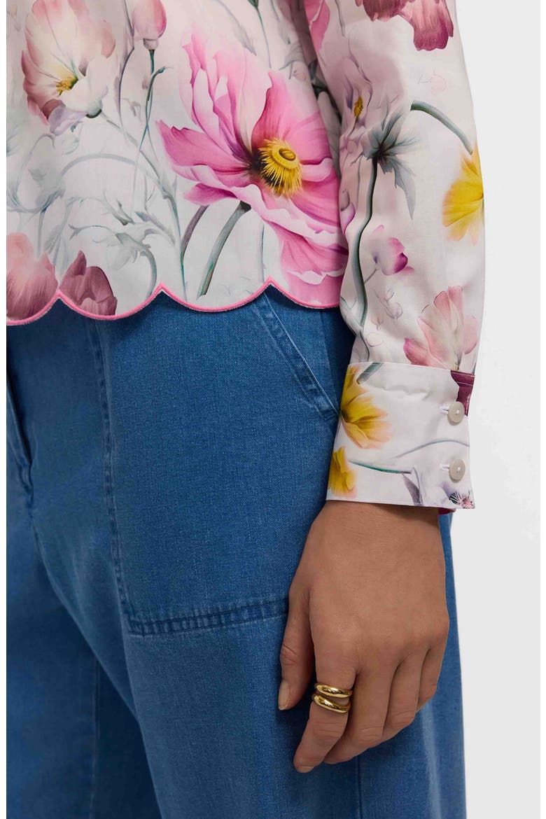 Scarlett Floral Scallop Hem Cotton Button-Up Shirt, Alternate, color, PINK/ MULTI