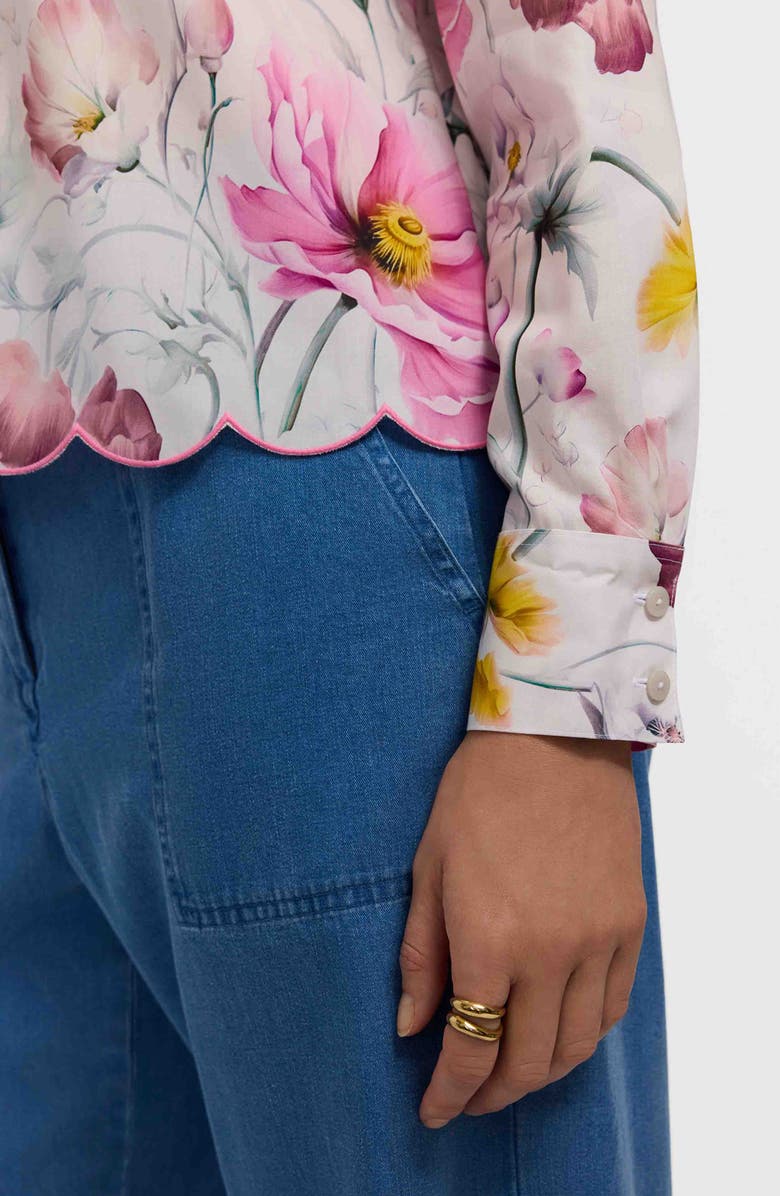 Foxcroft Scarlett Floral Scallop Hem Cotton Button-Up Shirt, Alternate, color, Pink/ Multi