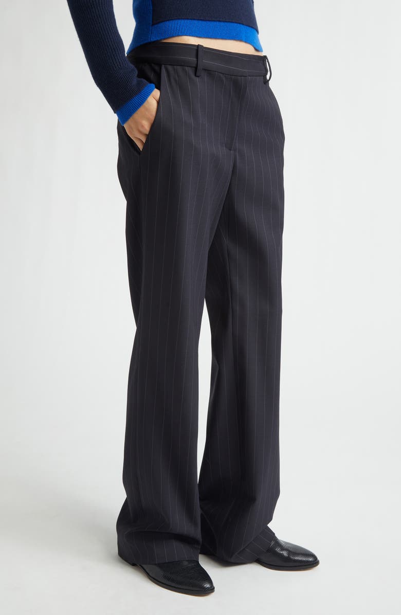 MONSE Pinstripe Stretch Wool Corset Tailored Pants, Alternate, color, Dark Sapphire