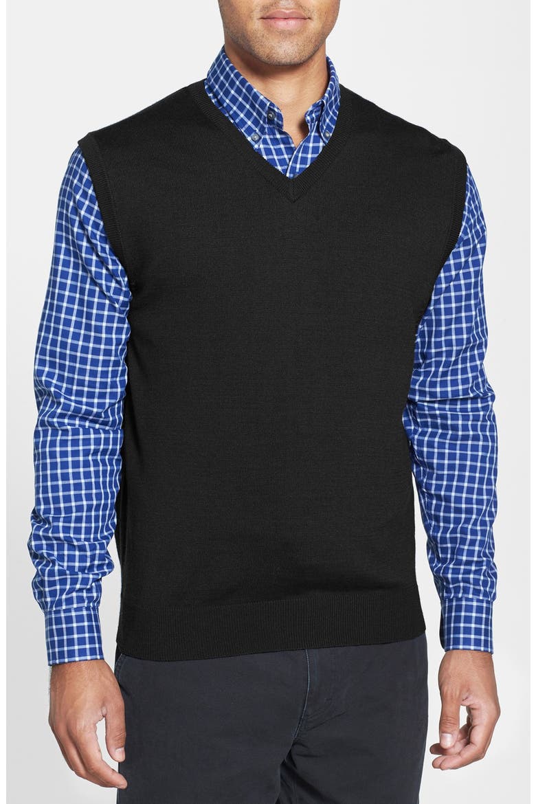 Douglas Merino Wool Blend V-Neck Vest, Main, color, BLACK