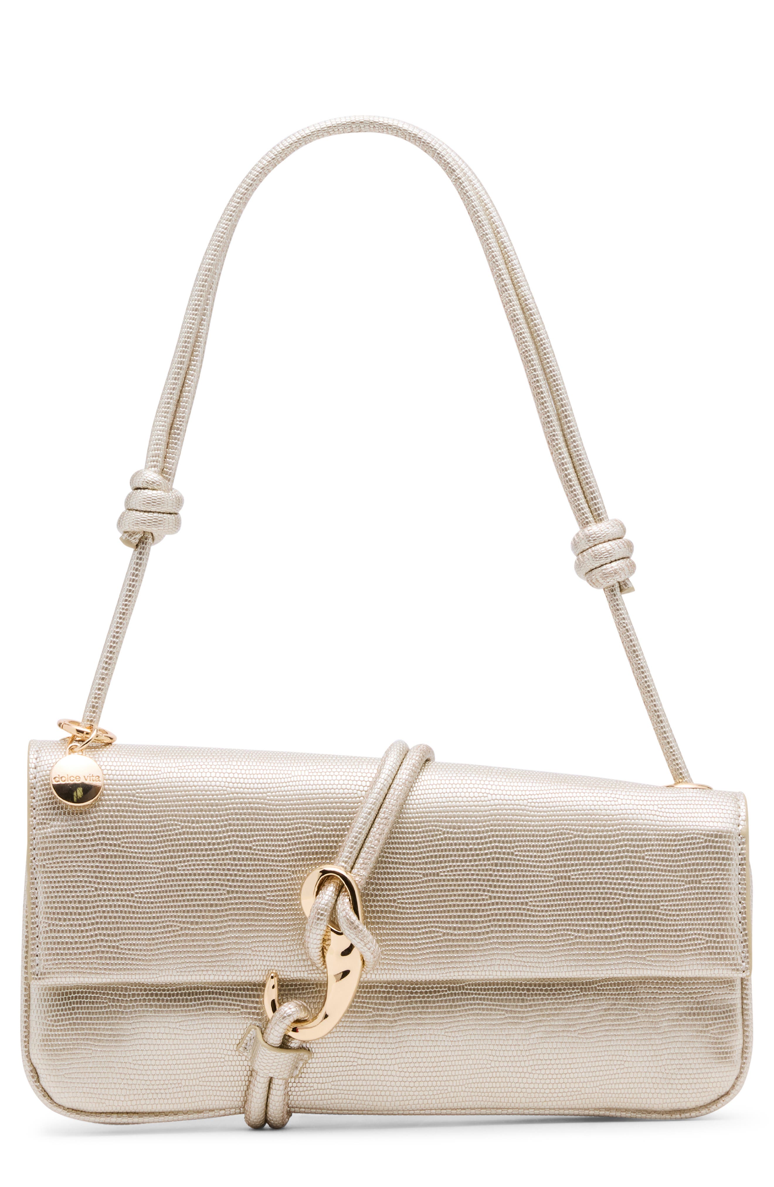 Dolce Vita Alice Lizard Embossed Faux Leather Shoulder Bag, Main, color, Platino