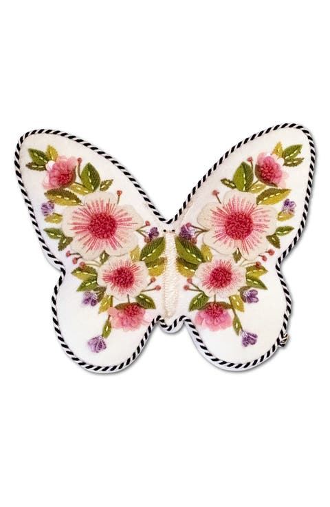 Butterfly Shaped Floral Appliqué Throw Pillow