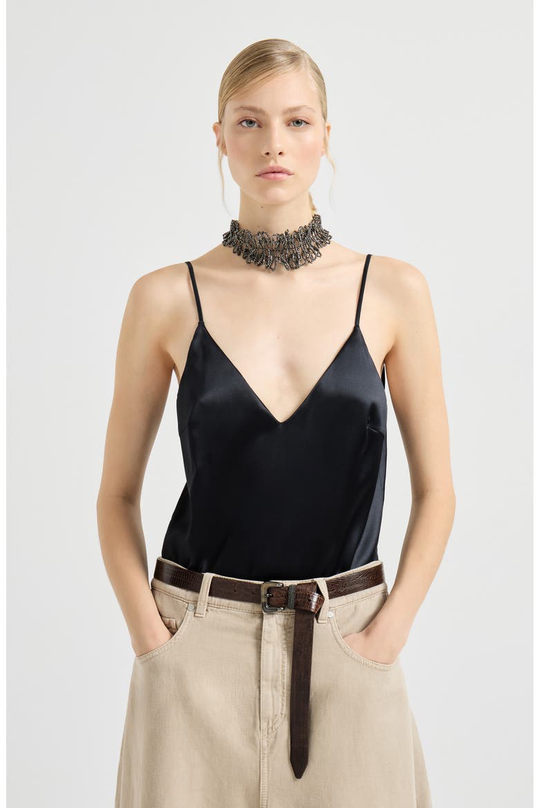 Stretch silk satin camisole, Alternate, color, Black