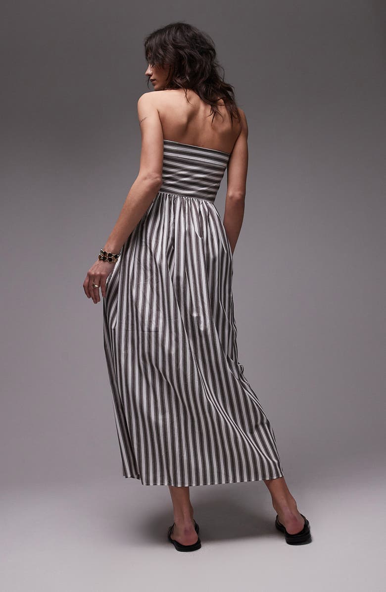 Topshop Stripe Strapless Cotton Midi Dress, Alternate, color, 