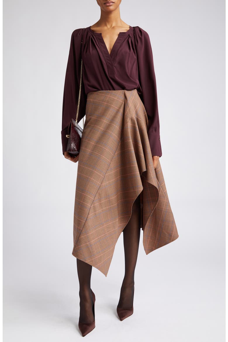 Navy Plaid Drape Handkerchief Hem Skirt, Main, color, SABLE MULTI