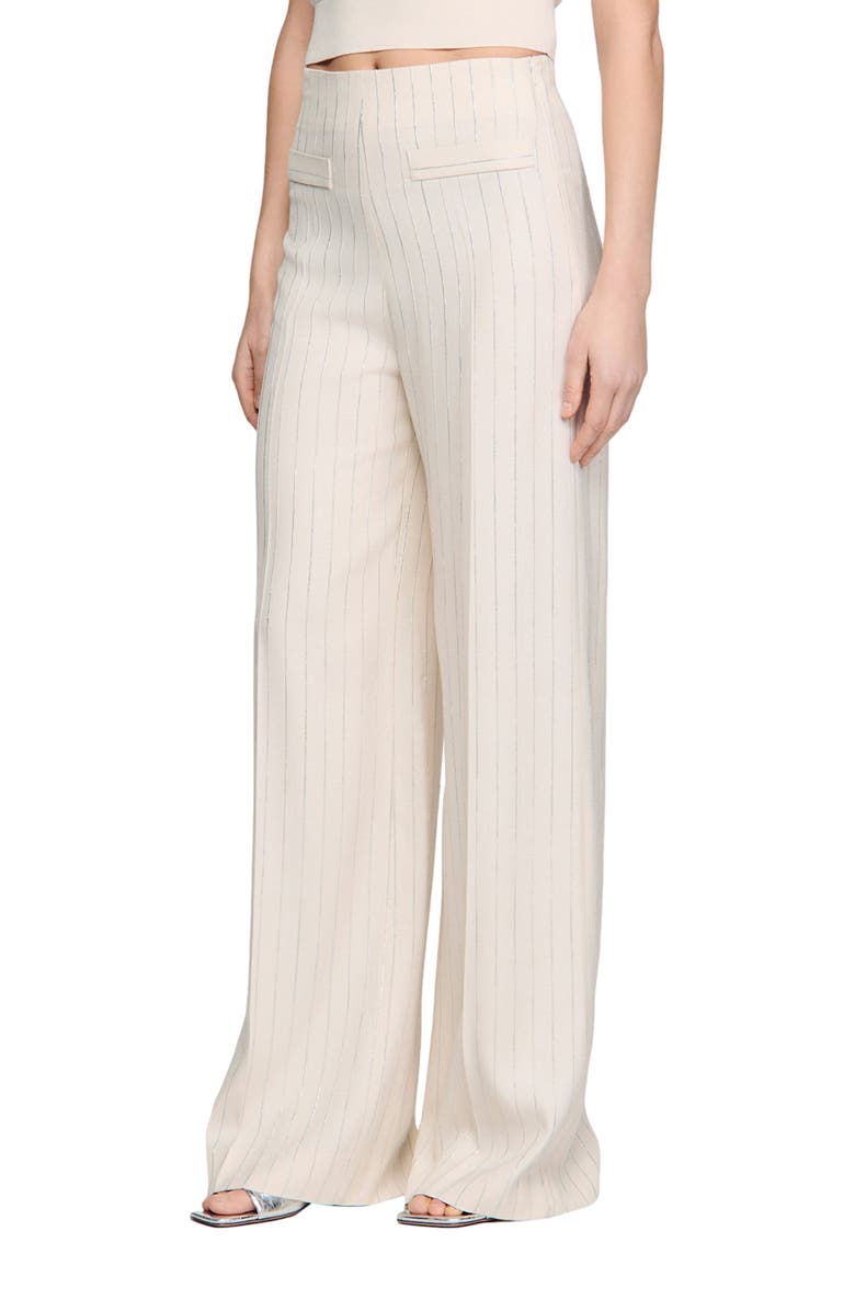 SANDRO Striped trousers, Main, color, Ecru / Silver