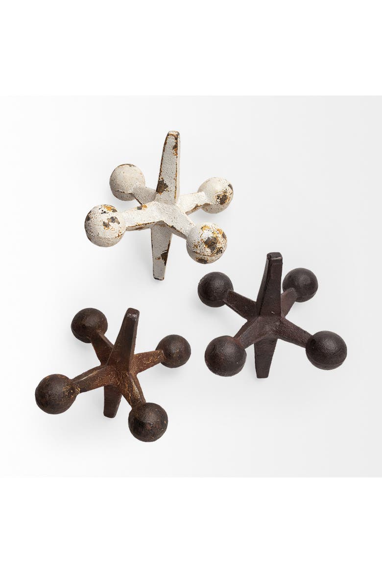 Jax Set of 3 8L x 7W Cast Iron Metal Jacks, Alternate, color, Brown