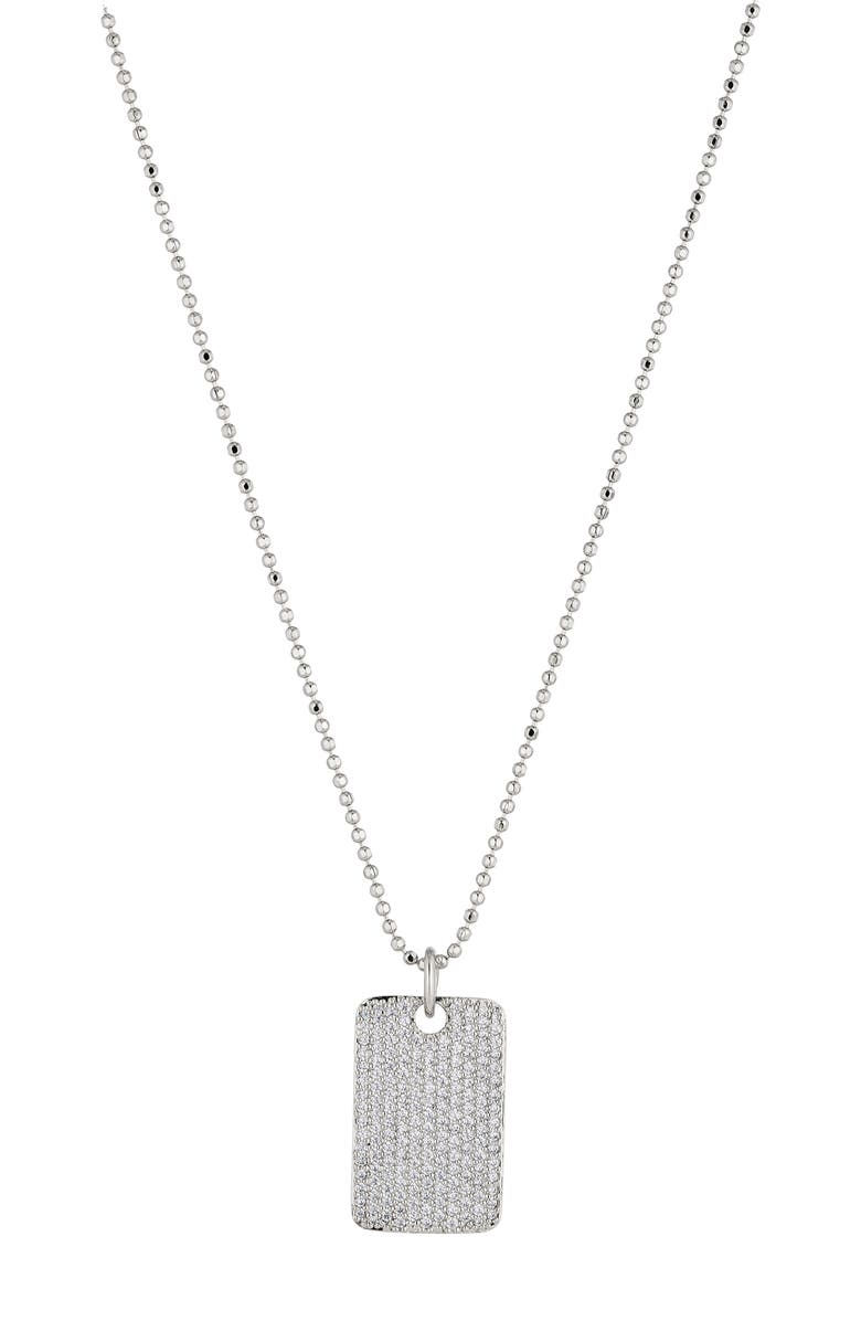 Nadri Pavé the Way Cubic Zirconia Dog Tag Pendant Necklace, Main, color, 
