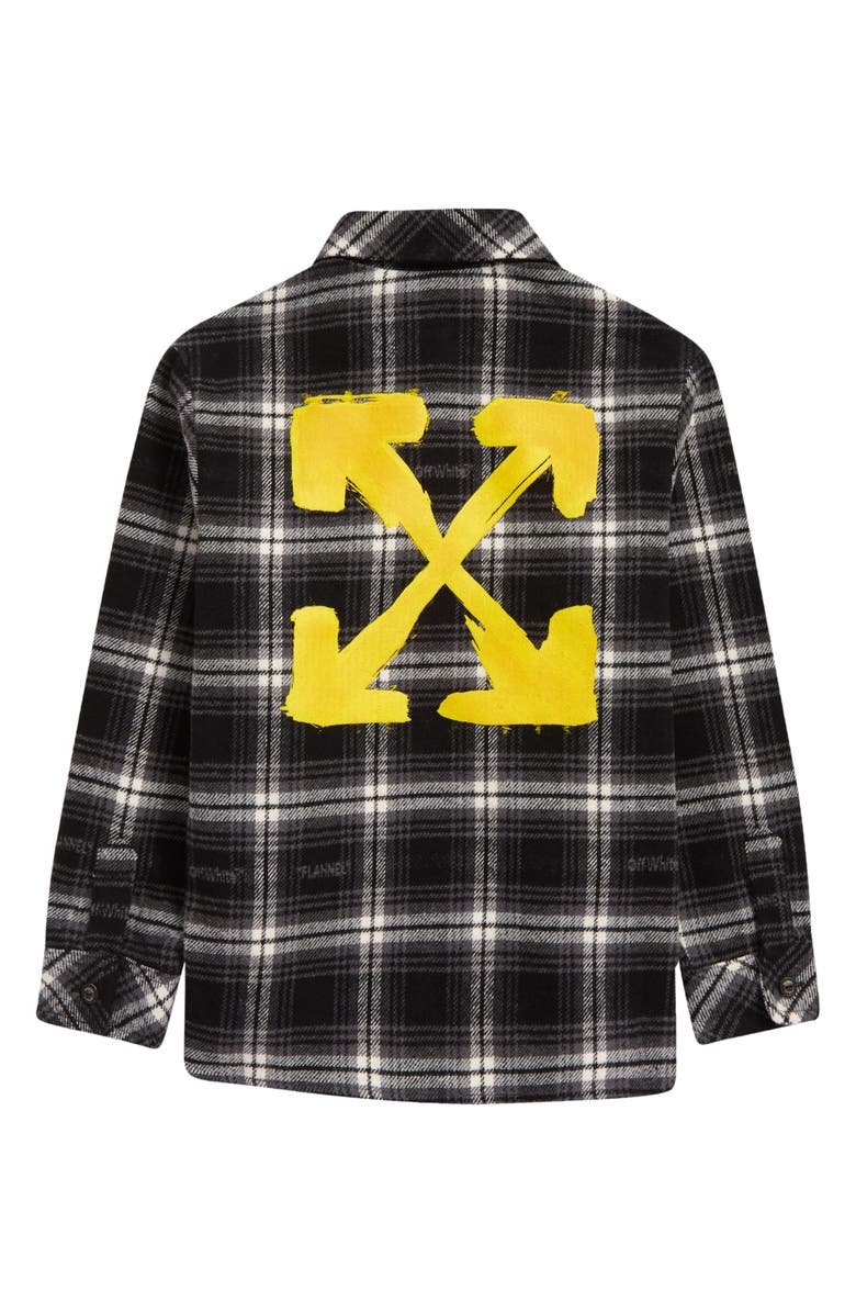 Off-White Kids' Arrow Logo Plaid Flannel Shirt, Alternate, color, 