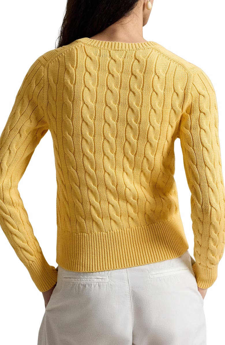 Polo Ralph Lauren Cable Knit Cotton Crewneck Cardigan, Alternate, color, Beach Yellow