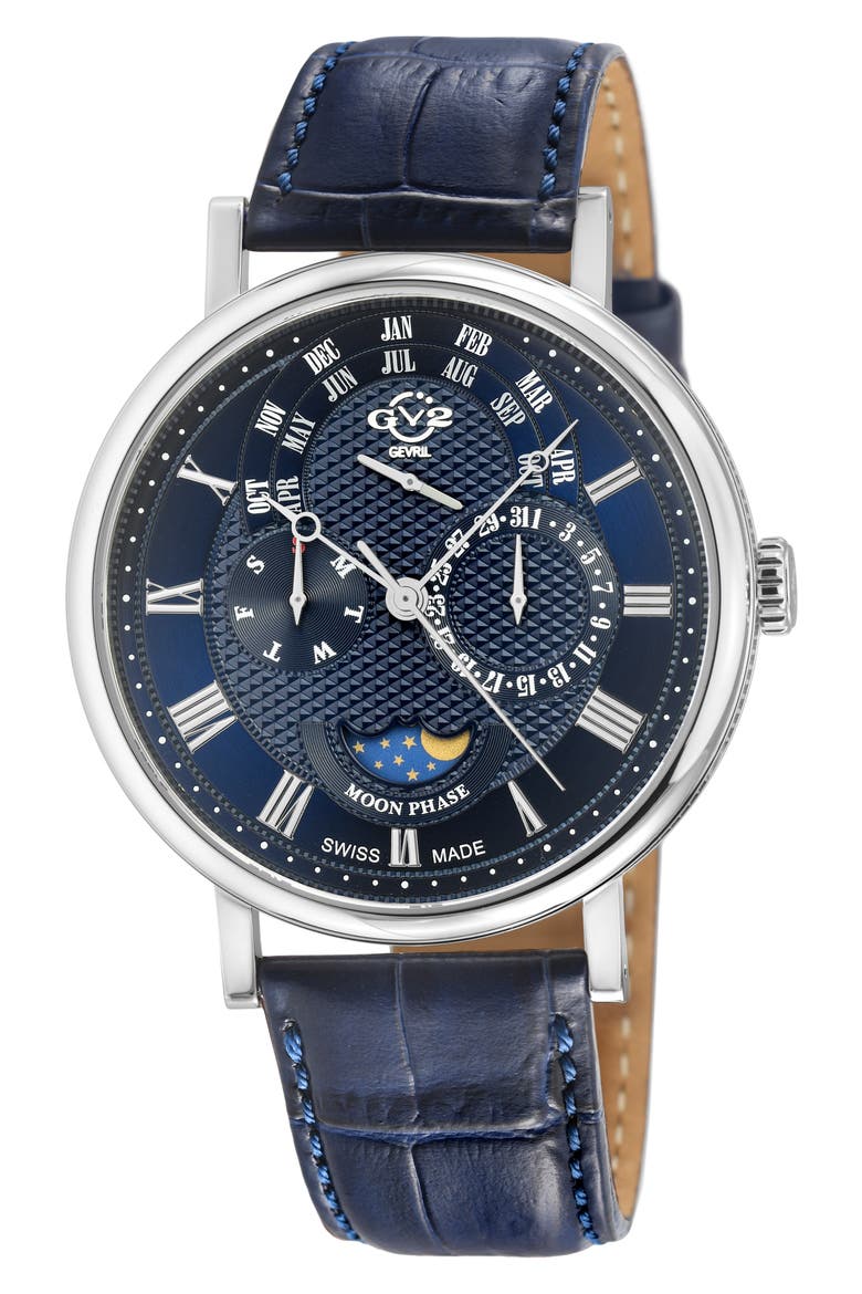 Maestro Croc Embossed Leather Strap Watch, 42mm, Main, color, BLUE