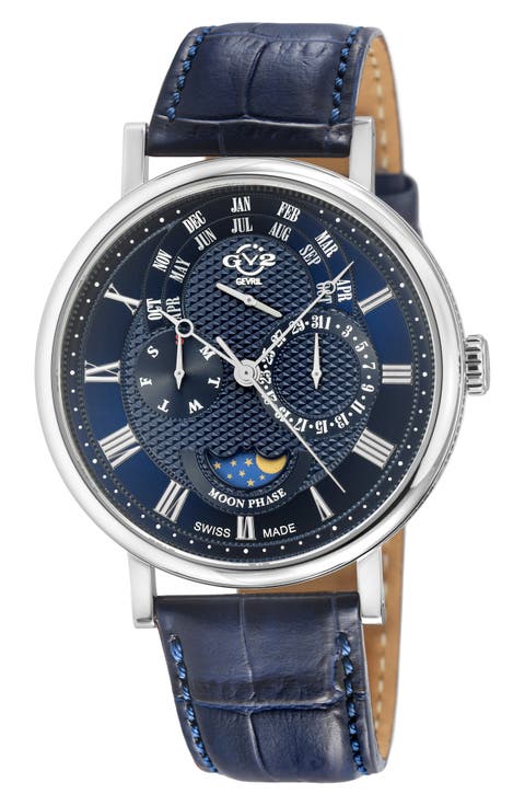 Maestro Croc Embossed Leather Strap Watch, 42mm