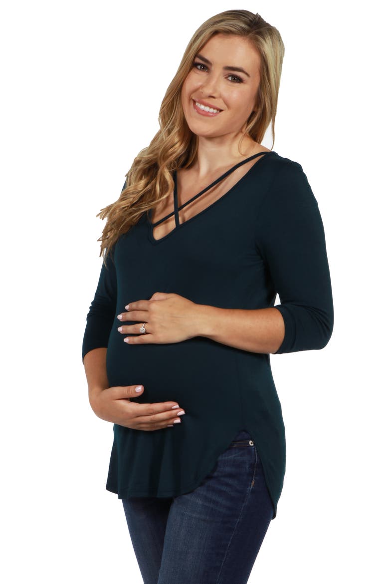 Criss Cross Round Hemline Maternity Tunic Top, Alternate, color, Hunter