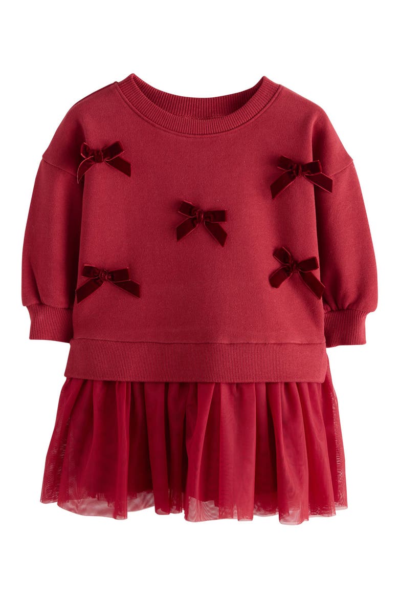 Kids' Velvet Bow Long Sleeve Sweatshirt Party Dress, Main, color, RED