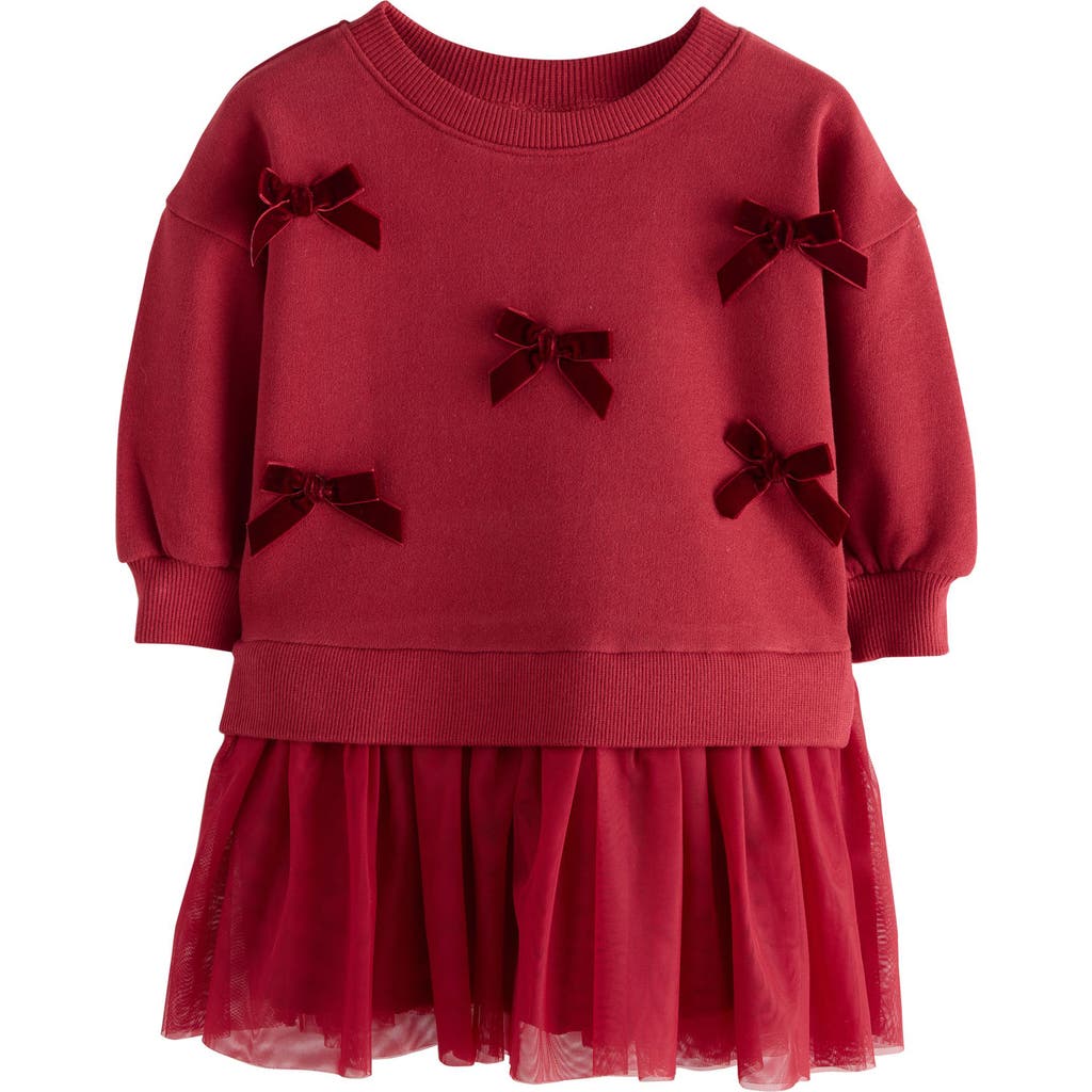 Next Kids' Velvet Bow Long Sleeve Sweatshirt Party Dress In Red