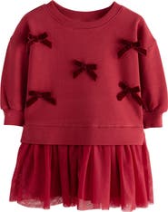NEXT Kids' Velvet Bow Long Sleeve Sweatshirt Party Dress